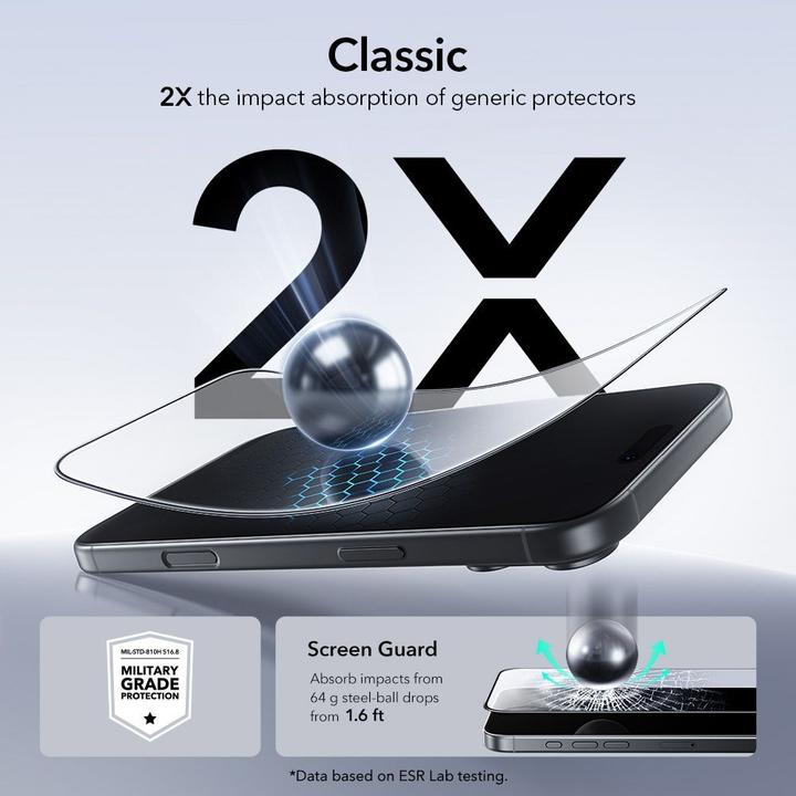 Produktbild ESR UltraFit Classic Screen Protector, for iPhone 17 Pro, 2 Pack (2 Stück, Apple iPhone 17 Pro)
