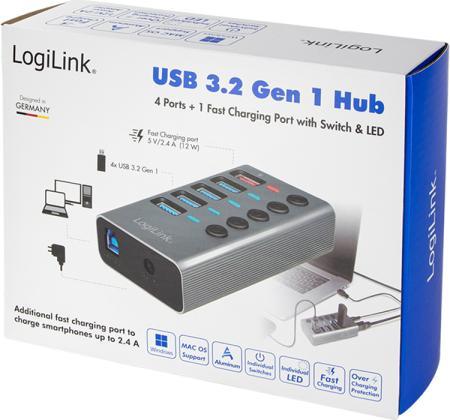Produktbild LogiLink Hub 4 x USB 3.2 Gen 1 + 1 x USB (Fast Charging) (USB-C, 5 Ports)
