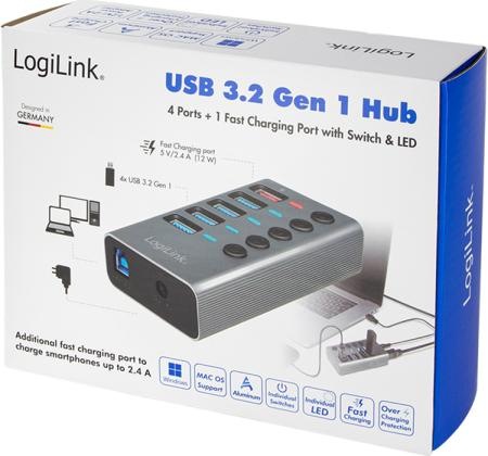 Produktbild LogiLink Hub 4 x USB 3.2 Gen 1 + 1 x USB (Fast Charging) (USB-C, 4 Ports)
