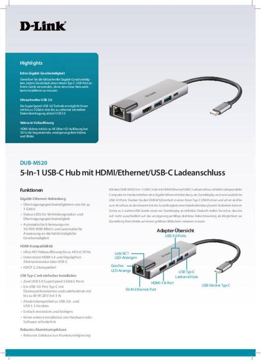 Actual product image D-Link DUB-M520 (USB-C, 5 ports)