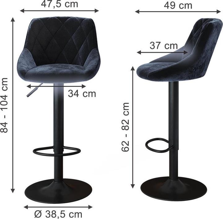 Produktbild Vicco Barhocker 2er Set Sena, Schwarz, 38.5 x 84 cm