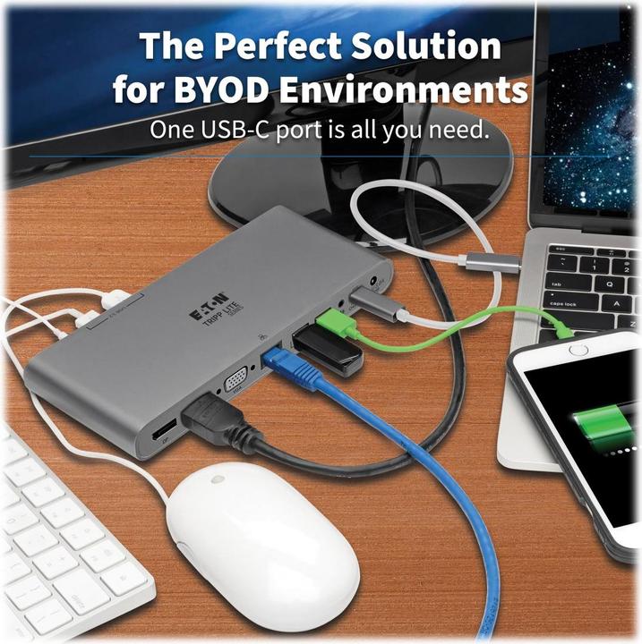 Actual product image Eaton USB-C Dock Triple Display - 4K HDMI/DisplayPort VGA USB 3.2 Gen 1 USB-A/USB-C Hub Gb (USB-C)