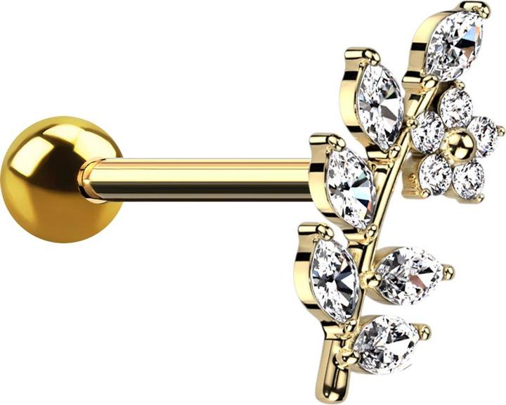 Immagine prodotto Hollywood Body Jewelry Micro Barbell vergoldet mit Kugel Rebe mit Blume Kristalle silber (Ottone, Acciaio chirurgico 316L)