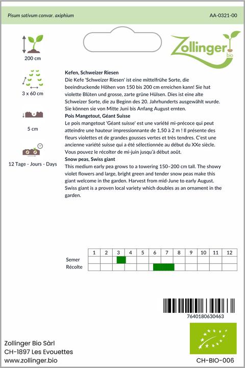 Produktbild Zollinger Bio Kefen, Schweizer Riesen (Keimlinge)