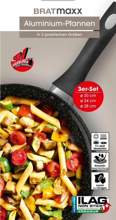 Immagine prodotto Bratmaxx Bratpfanne Aluminium Pfannen Set 3 Stück 20 cm/24 (28 cm, Padella per friggere, Alluminio)