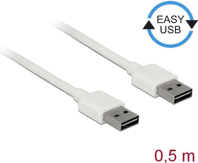 Image du produit Delock Câble USB2.0 Easy A-A : 0.5m, blanc (0.50 m, USB 2.0)
