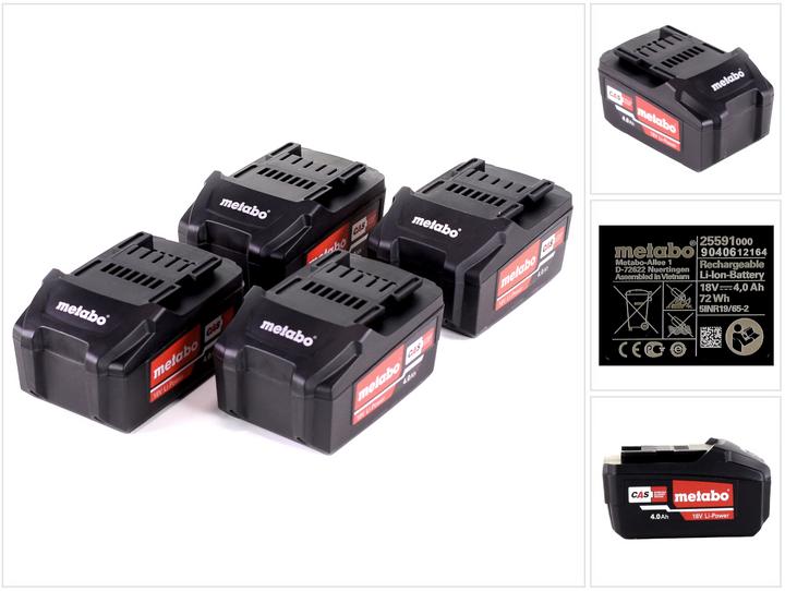 Produktbild Metabo Akku Set 4x Li-Power Akkupack 18 V 4,0 Ah CAS Li-Ion Akku ( 4x 625591000 ) mit Ladestandsanze (18 V)