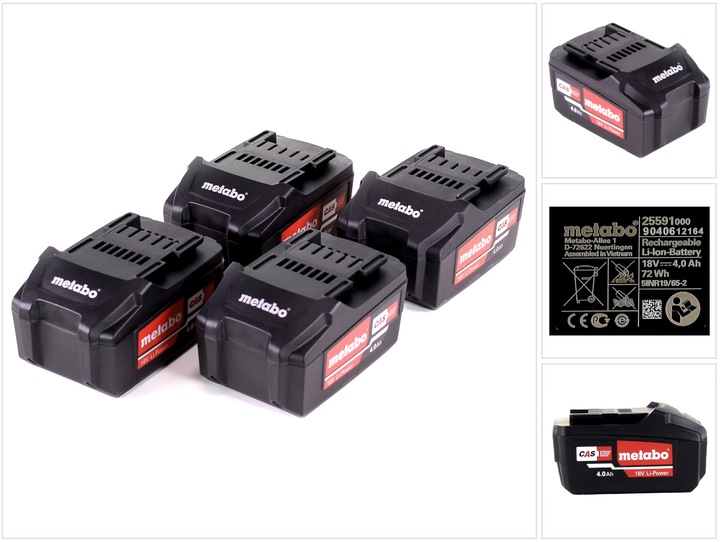 Actual product image Metabo Battery set 4x Li-Power battery pack 18 V 4.0 Ah CAS Li-Ion battery ( 4x 625591000 ) with charge (18 V)