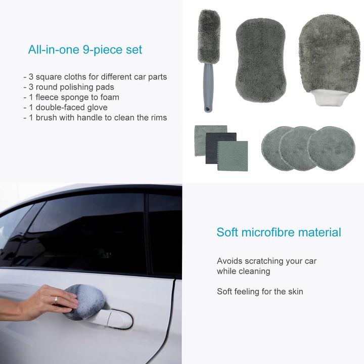 Actual product image Intirilife Car care cleaning set with microfibre glove (9 pcs)