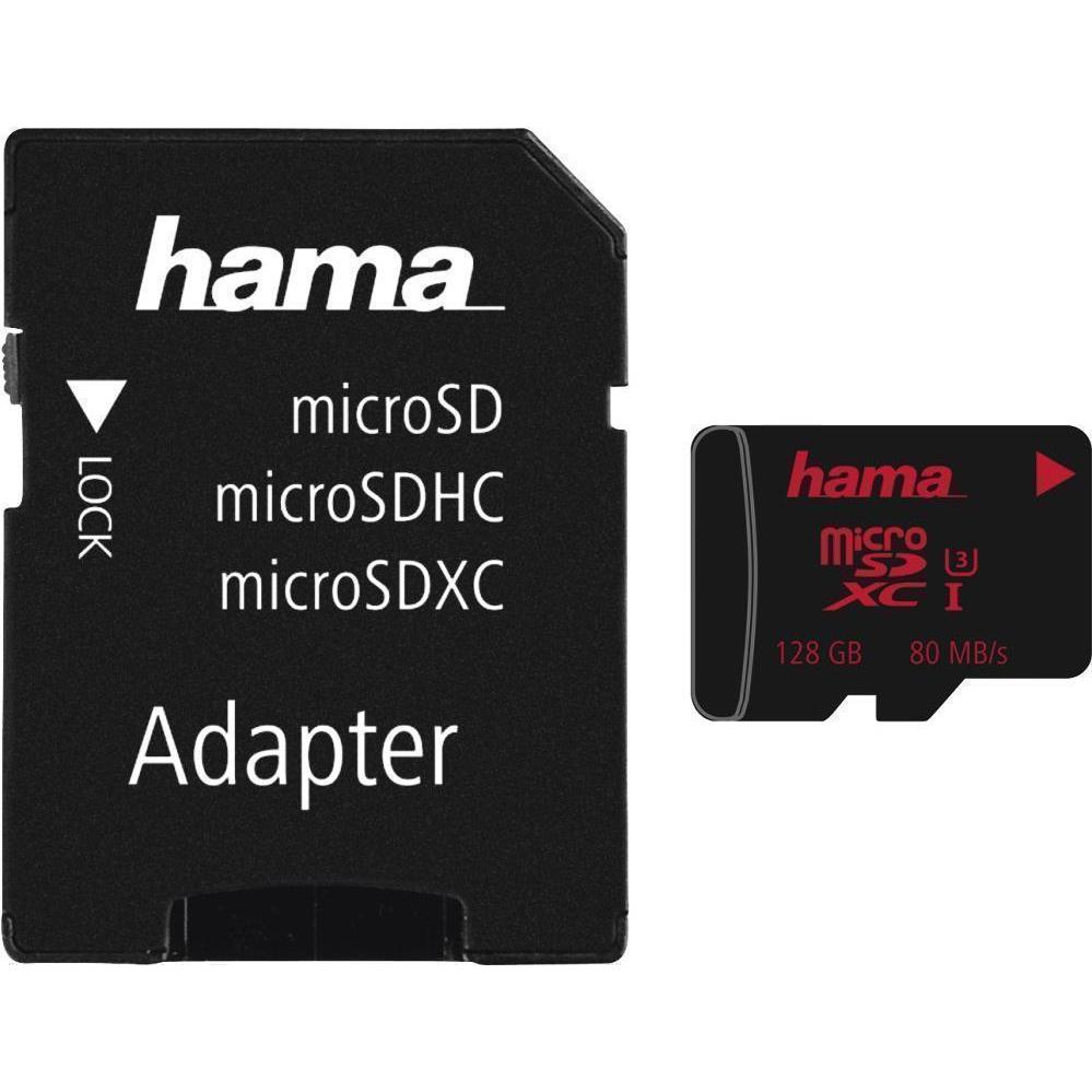 Hama microSDXC 128GB UHS Speed C3 UHS-I 80MB/s + Adapter/Foto (128 GB, microSDXC, U3, UHS-I), Speicherkarte, Schwarz