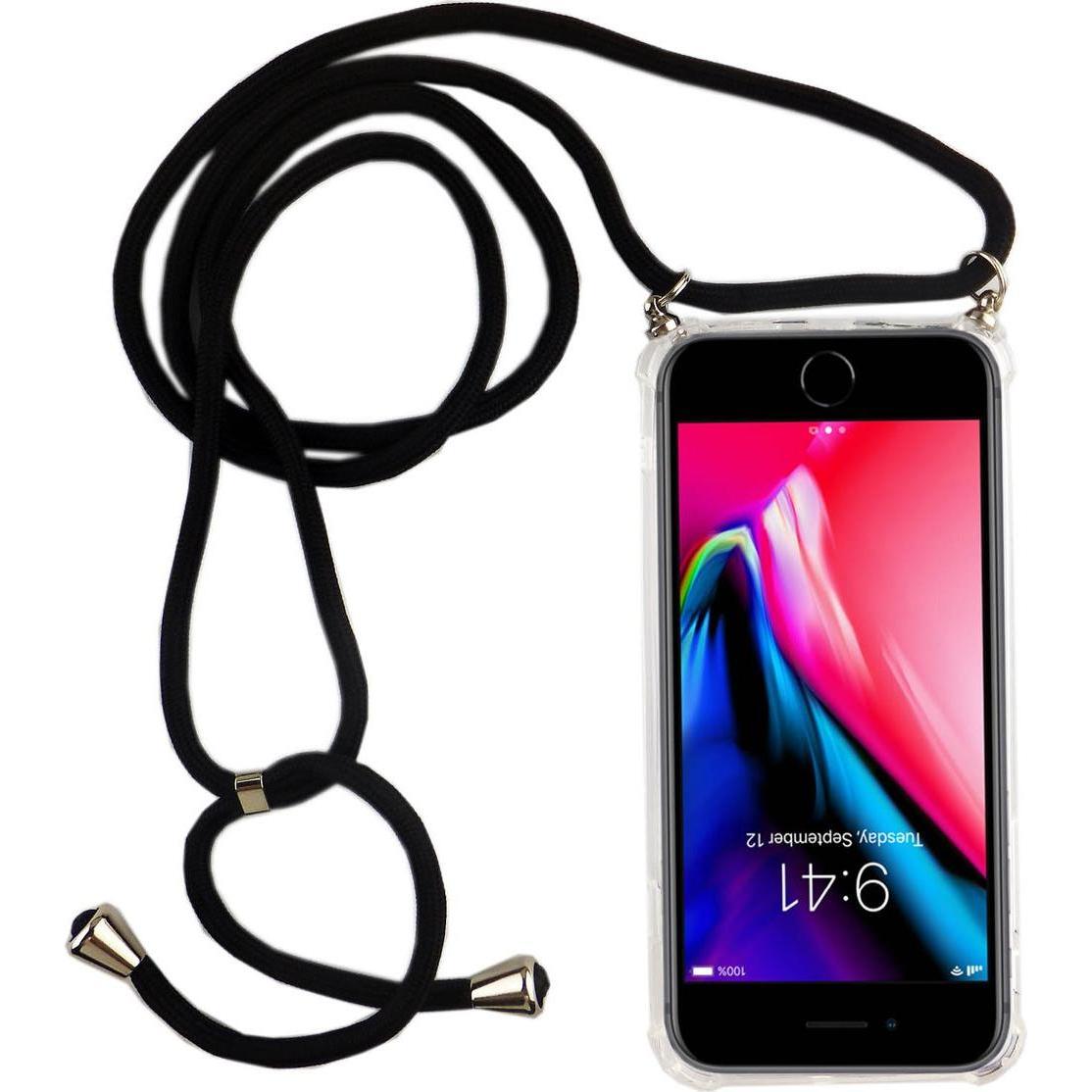 König Design Apple iPhone 7 Handykette Hülle mit Band Case zum umhängen mit Kordel Schwarz, Handykette, Transparent