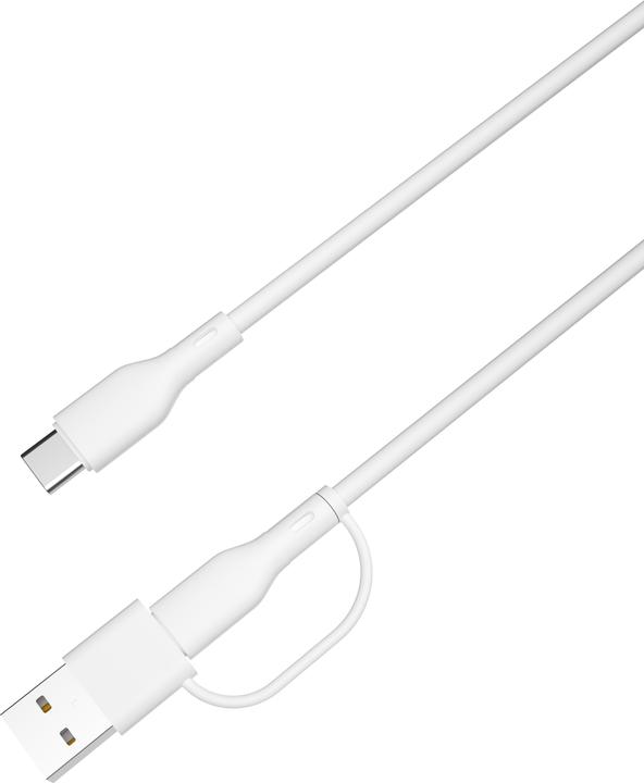 Image du produit Qualo Recycling cable 2in1 USB-C - USB-C USB-A adapter 1.5m 3A white QRC-CC+A-00 (1.50 m, 60 W)