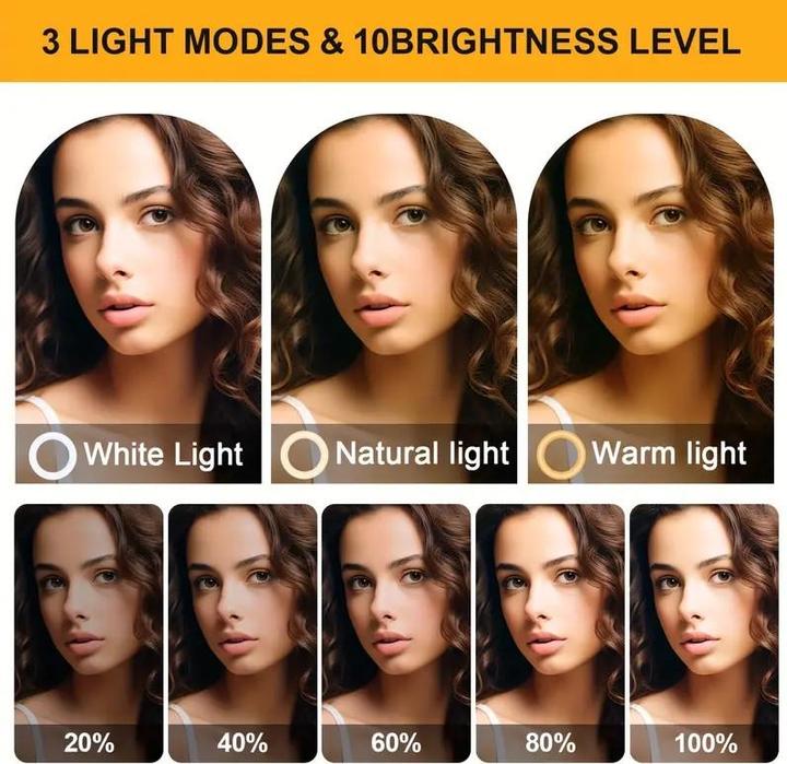 Actual product image Cbx 10" selfie LED ring light set with flexible tripod and 3 light modes (Ring light, Video light)