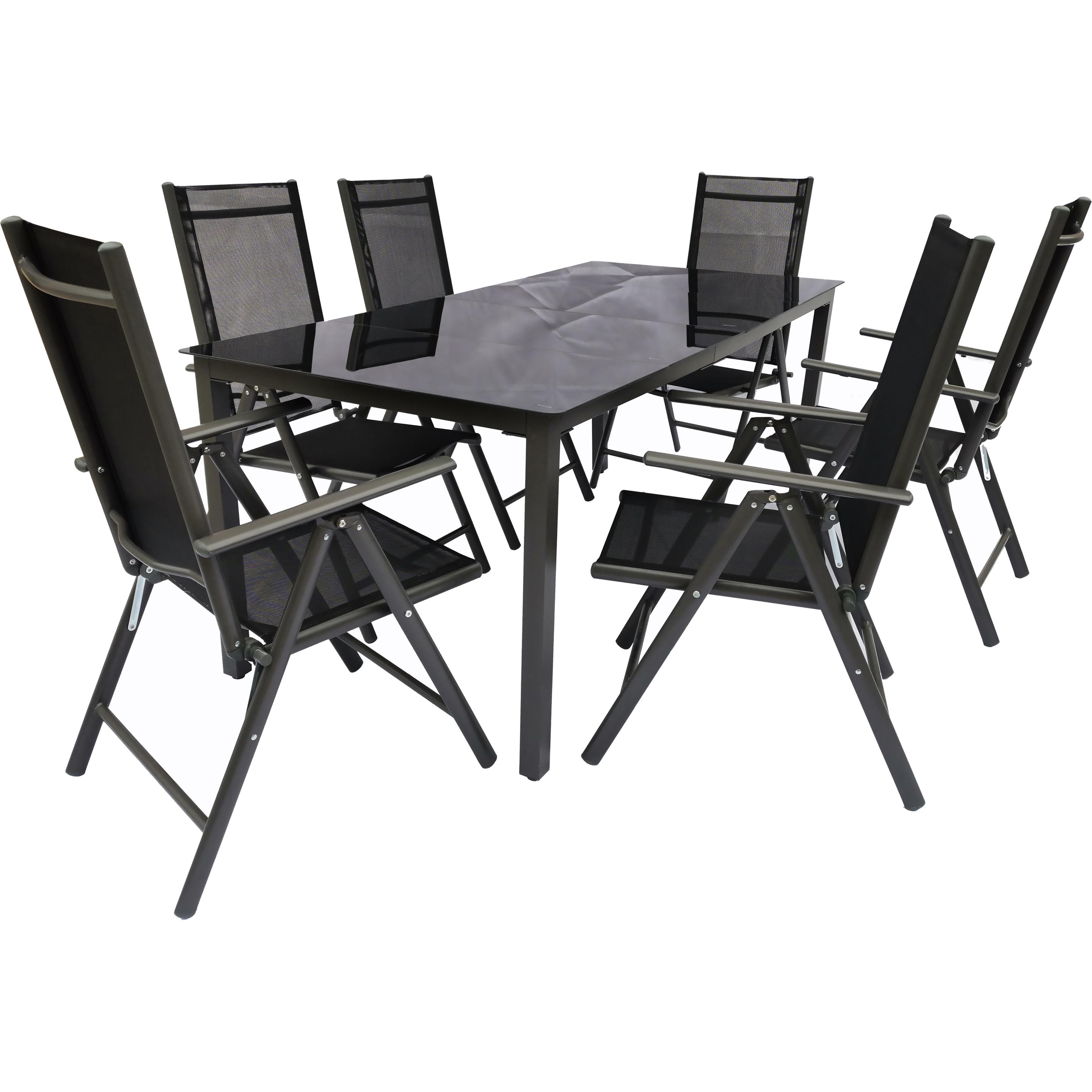 VCM, Gartentisch + Balkontisch, Alu Gartenmöbel Set 190 x 80 Schwarzglas (190 cm)