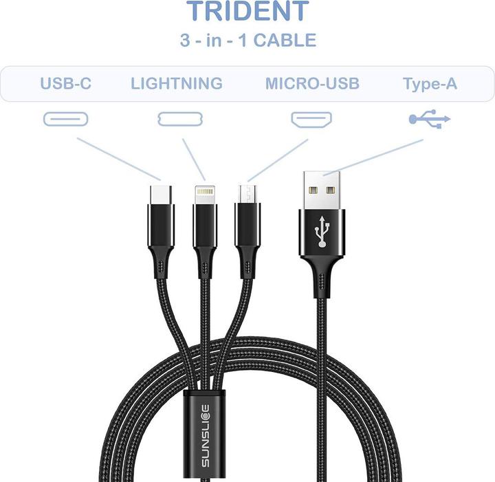 Immagine prodotto Sunslice Cavo Trident 3-in-1 (1 m, USB 3.2 Gen 1, 12 W)