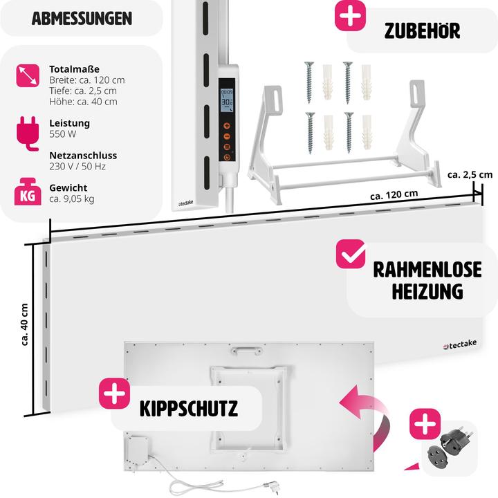 Produktbild tectake Hybrid Infrarotheizung mit Thermostat und Überhitzungsschutz (550 W)