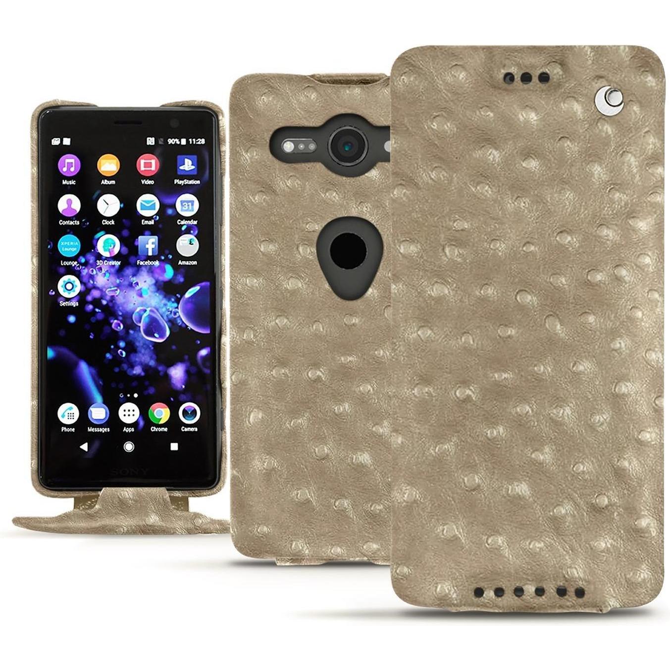 Noreve Lederschutzhülle vertikal (Sony Xperia XZ2 Compact), Smartphone Hülle, Beige
