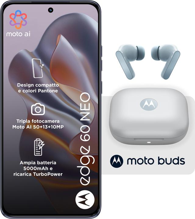 Immagine prodotto Motorola Pack 2x1 Edge 60 Neo 8/256 Grisaille + Moto Buds (256 GB, Grigio, 6.36", Doppia SIM, 5G)