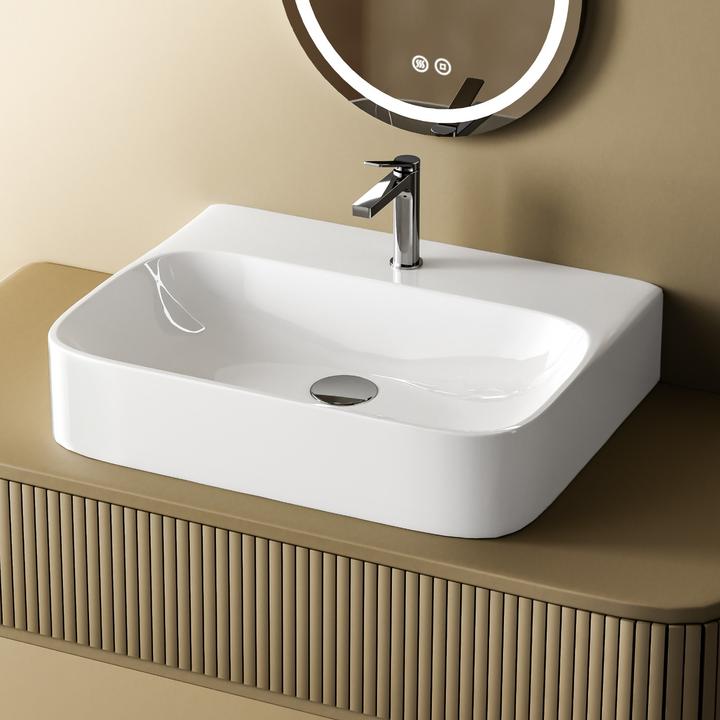 Produktbild Emke Aufsatzwaschbecken Kleines Waschbecken Handwaschbecken für Badezimmer, Rechteckig Waschplatz Au (395 mm, 435 mm)