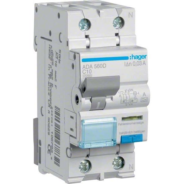 Hager, Schutzschalter, HAG ADA560D Fi-LS 1P+N 10kA C-10A 30mA Typ A