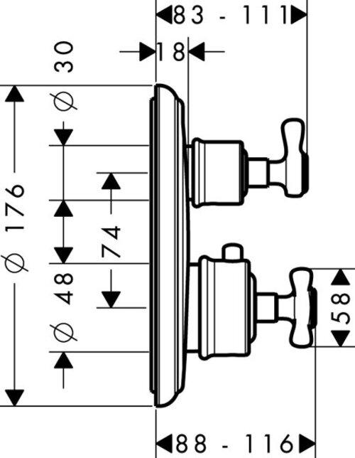 Produktbild Axor Montreux Thermostat Unterputz mit Absperrventil oder Umstellventil