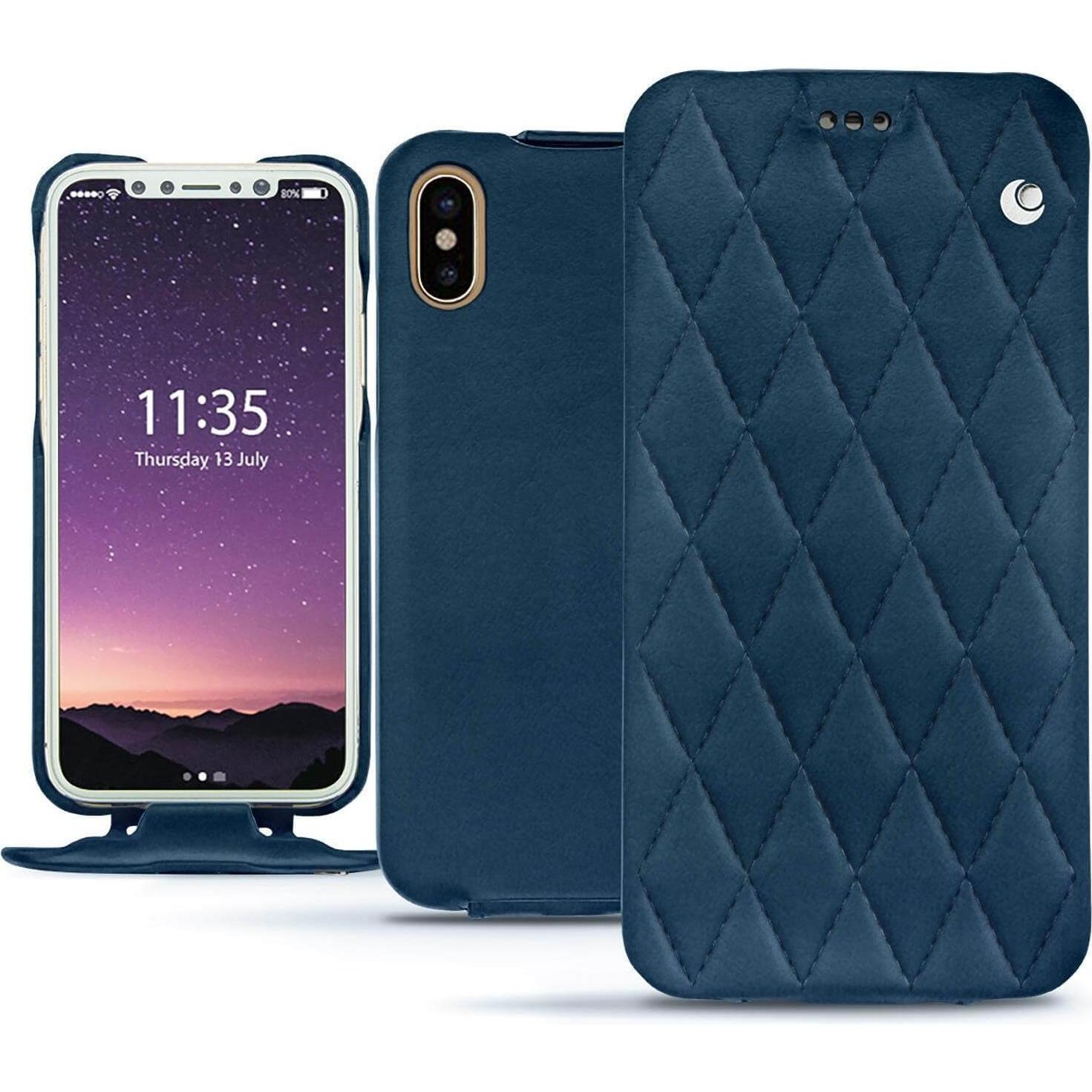 Noreve Lederschutzhülle vertikal (Apple iPhone X), Smartphone Hülle, Blau