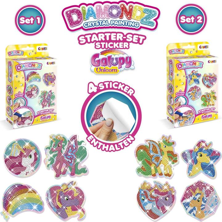 Produktbild Craze DIAMONDZ Starter Set Stickers Galupy Unicorn - Diamond Painting Kinder Aufkleber Set, DIY Diam