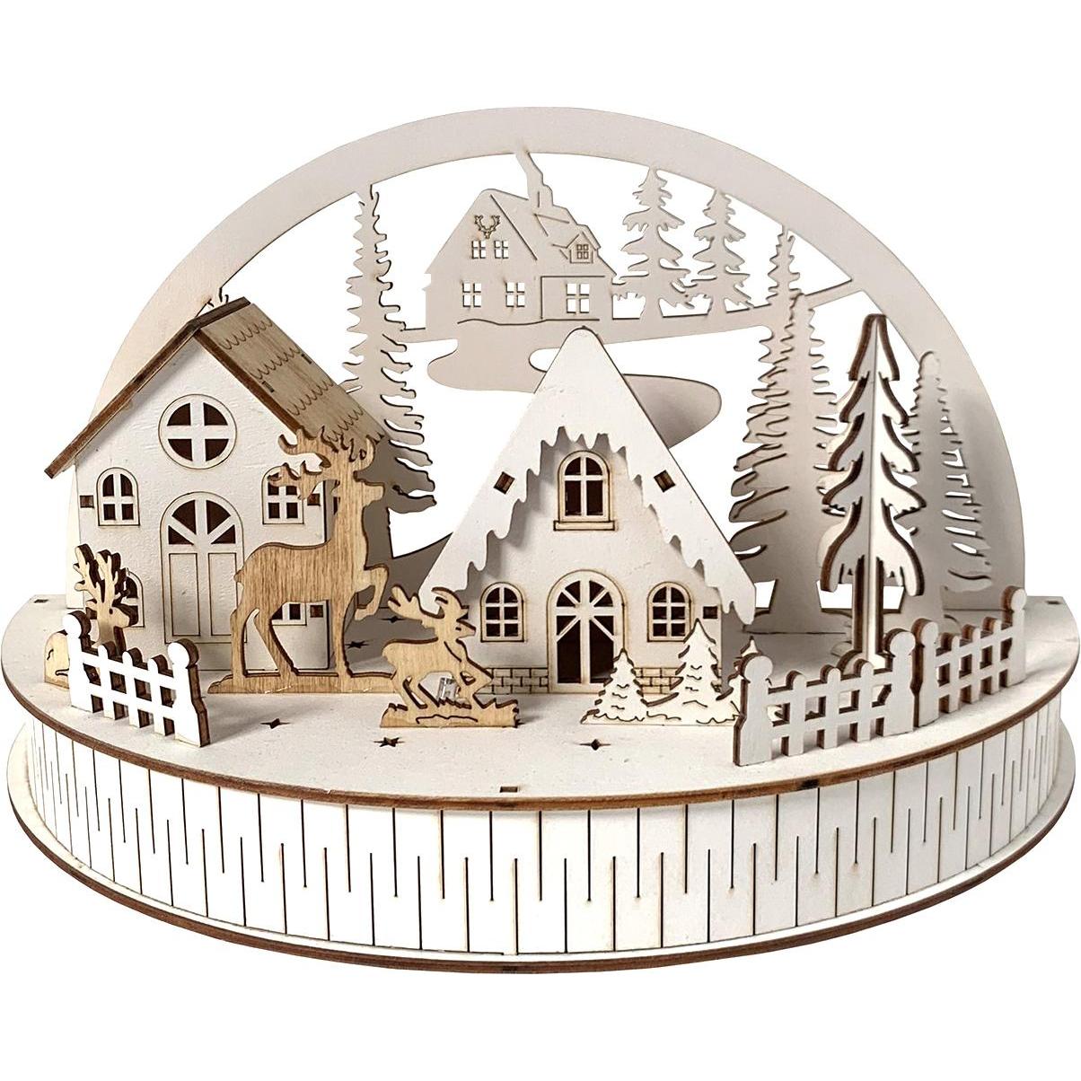 HTI-Living, Weihnachtsdeko, Weihnachtsszene beleuchtet Winterdorf und Rehe
