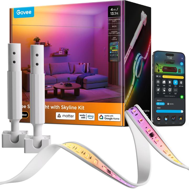 Produktbild Govee Strip Light mit Skyline Kit (RGBIC, Warmweiss, 400 cm, Indoor)