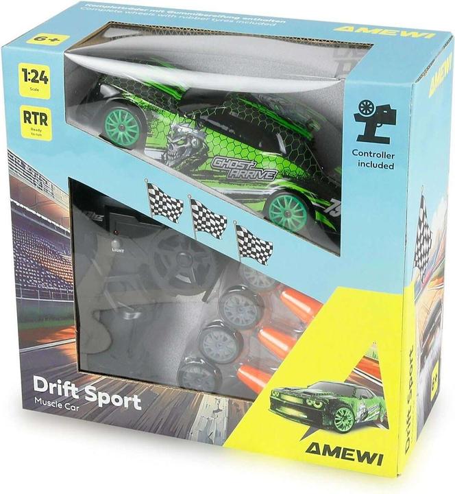 Immagine prodotto Amewi Drift Sport Muscle Car 4WD 1:24 RTR grün (RTR pronto all'uso)
