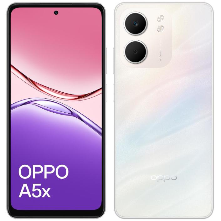 OPPO A5x (128 GB, Laser White, 6.67", Dual SIM, 4G), Smartphone, Weiss