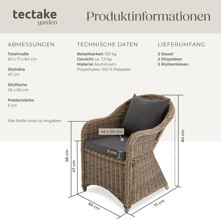 Image du produit tectake Chaise Fauteuil de jardin