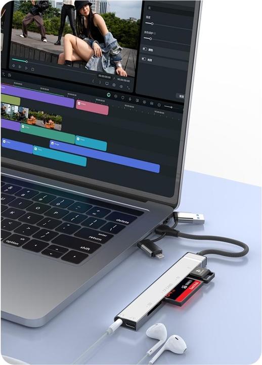 Image du produit PowerGuard All-for-All USB-C, UBS-A & Lightning Audio & Photo Camera Cardreader (Lightning, USB-A, USB-C, Jack 3.5mm, USB-A)