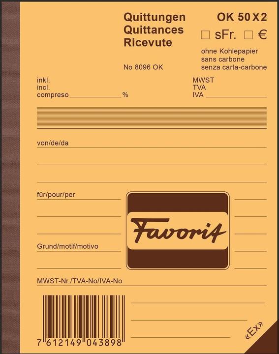 Favorit Livre de copies autocopiantes Reçus avec du papier autocopiant (100x)