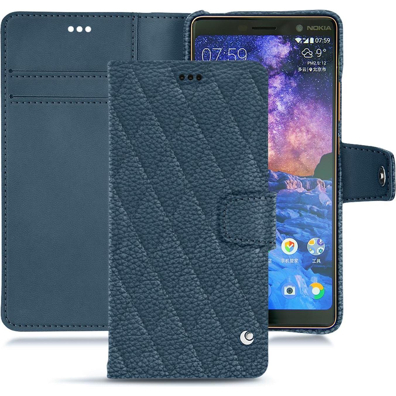 Noreve Lederschutzhülle Wallet (Nokia 7 Plus), Smartphone Hülle, Blau