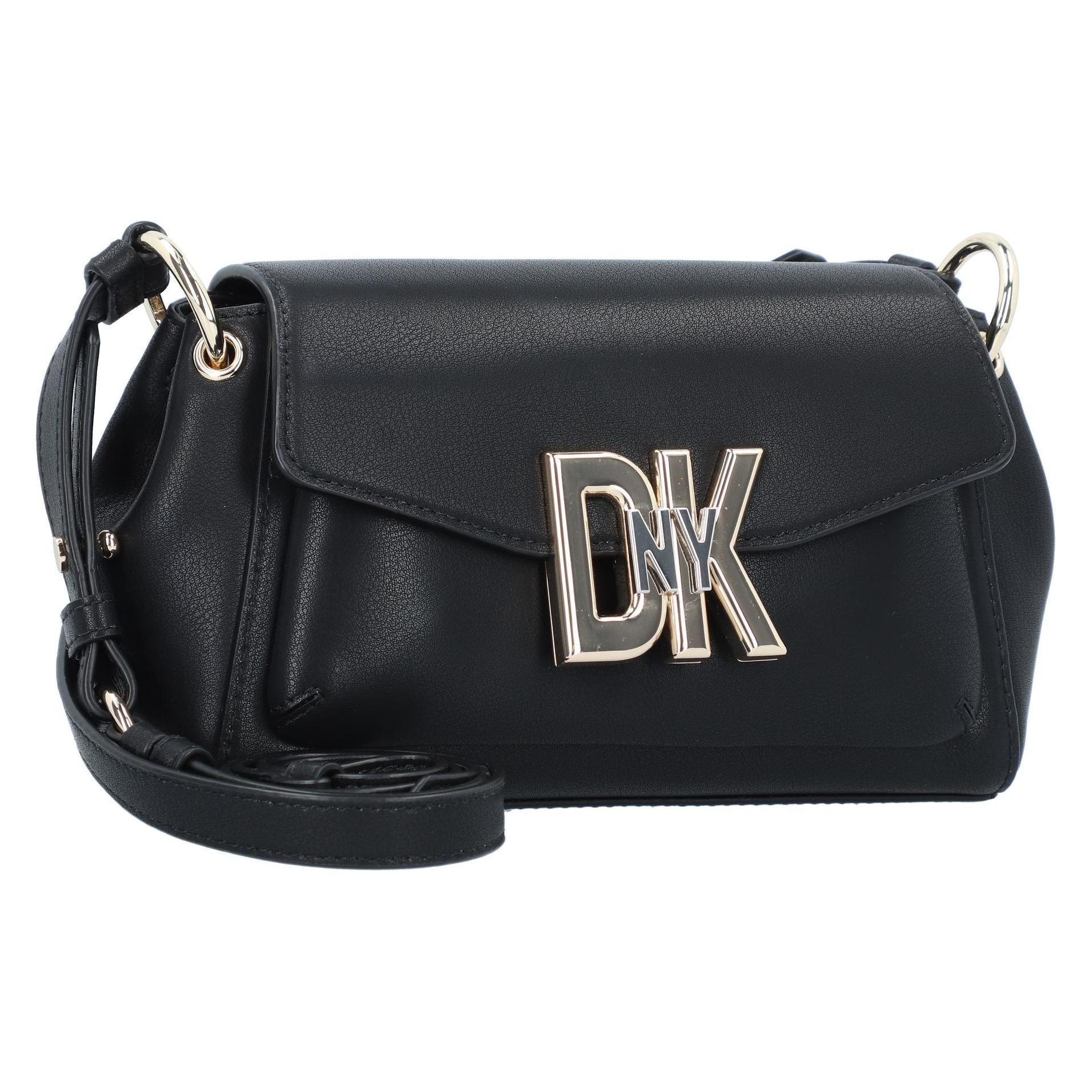 Dkny, Damen, Handtasche, Downtown Umhängetasche Leder 21 Cm, Schwarz, Gold