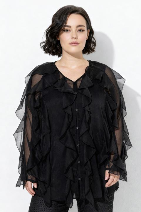 Actual product image Ulla Popken Sheer Chiffon Ruffle Blouse (54)