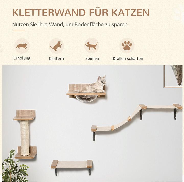 Produktbild PawHut Katzenkletterwand bestehend aus 4 Teilen (Hellbraun)