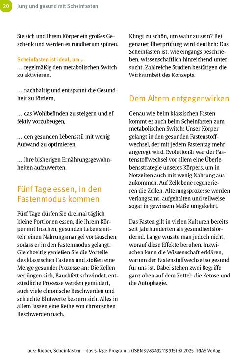 Immagine prodotto Scheinfasten - das 5-Tage-Programm (Tedesco, Riebera Dunja, 2025)