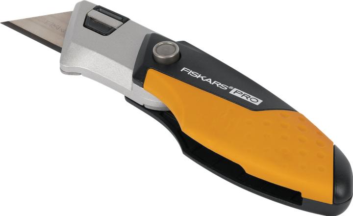 Produktbild Fiskars Pro Kompaktes Universal-Klappmesser, Länge 12 cm, Rostfreier Stahl/Kunststoff, Schwarz/Orang (Cutter)