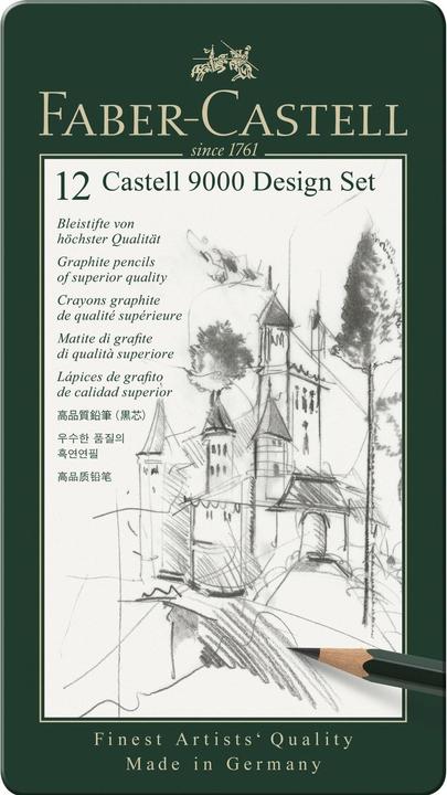 Faber-Castell Bleistift Castell 9000 Design, 12-teiliges Metallpaket (119064 FC) (0.70 mm, 5B, 5H, 12 x)