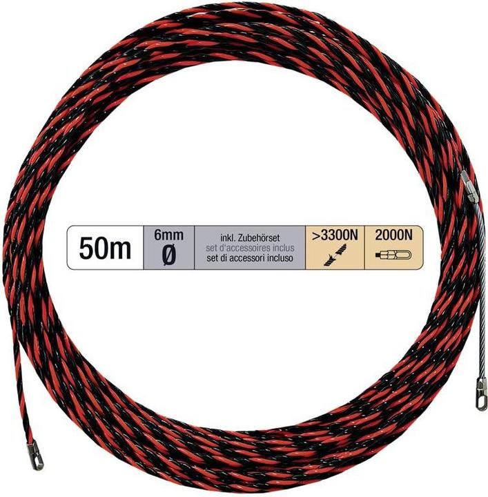 Steffen Kabeleinzugsband PROFESSIONAL 50m Ø 6mm mit Suchfeder + Zubehörset sw/rt (50 m)