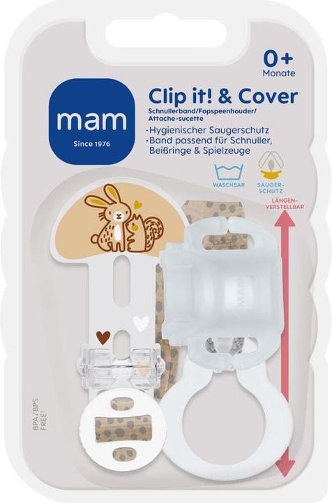 Actual product image MAM Schnullerketten Schnullerband Clip it! mit Cover - Hase (1 x, from birth)