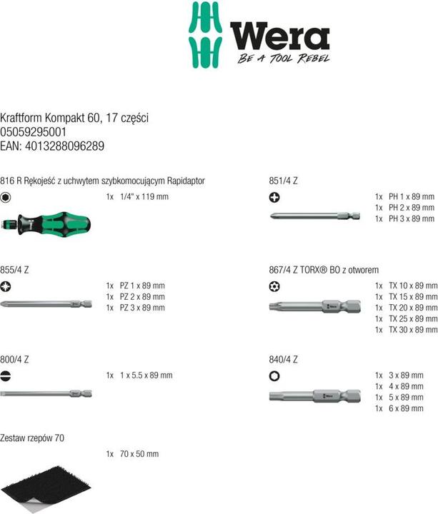 Energie-Label Wera Kraftform Kompakt 60 (Innensechsrund TX)
