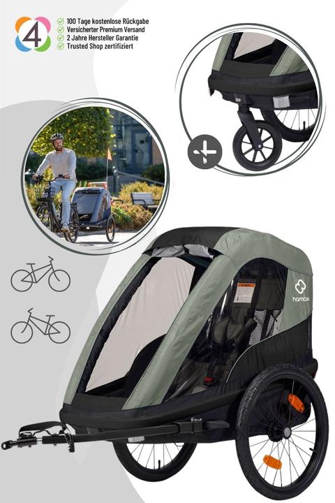 Image du produit hamax Avenida One remorque vélo vert olive avec suspension