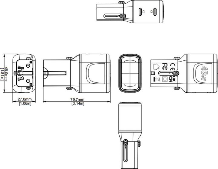 Produktbild Value USB-Reiseladegerät, EU/UK/US, 2x USB C, 45W (45 W, 2 Ports)