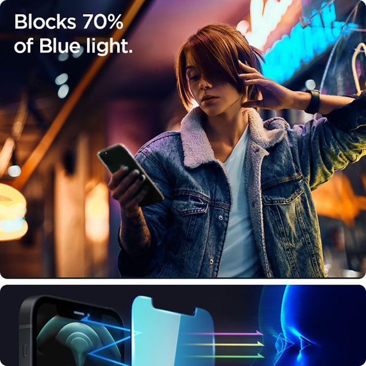 Produktbild Spigen TEMPERED GLASS GLAS.TR "EZ FIT" 2-PACK IPHONE 13 / 13 PRO ANTIBLUE (2 Stück, Apple iPhone 13, Apple iPhone 13 Pro)