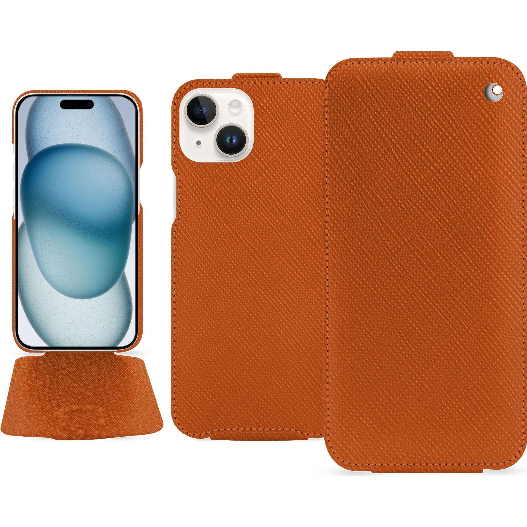 Noreve Lederschutzhülle vertikal (Apple iPhone 15), Smartphone Hülle, Orange