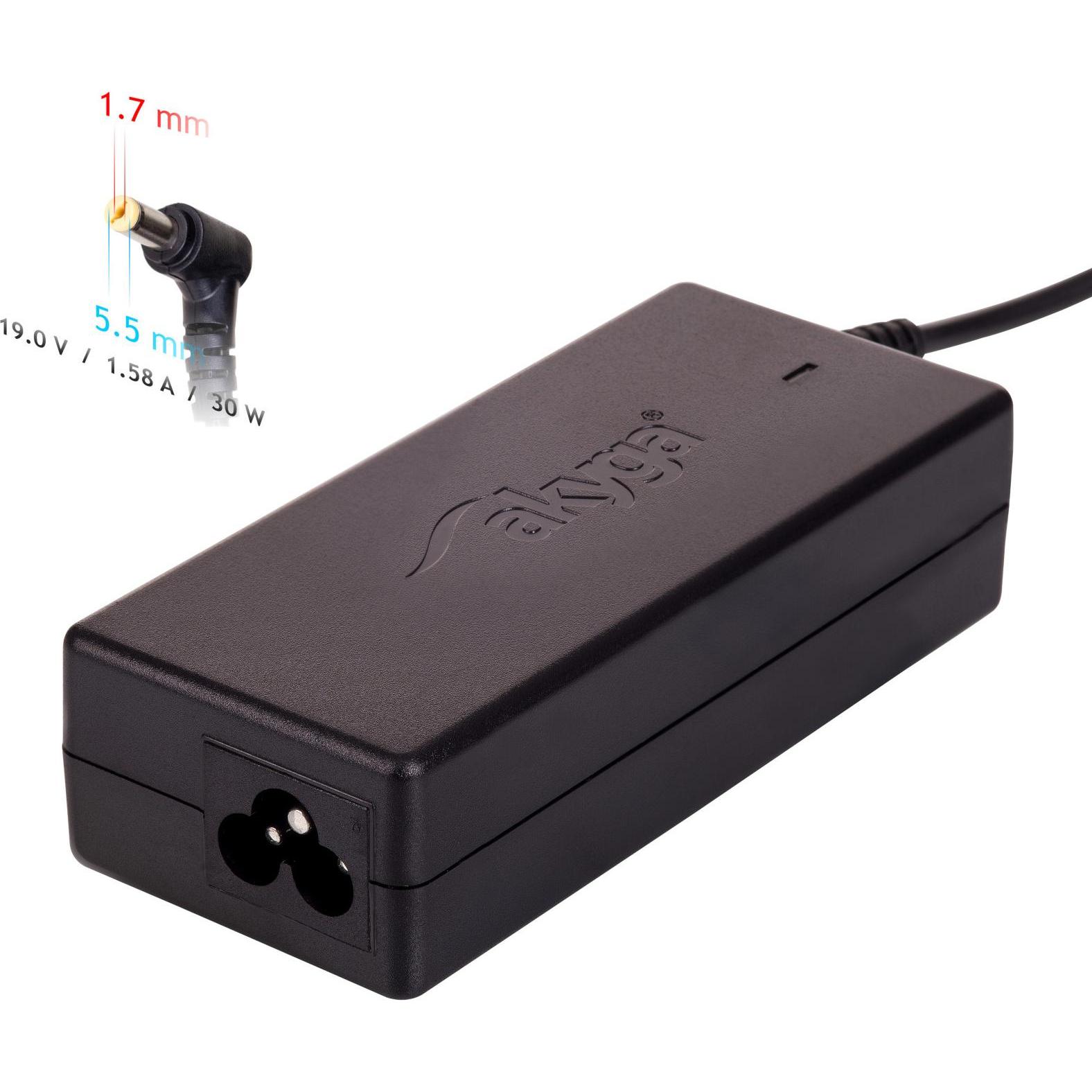 Akyga AK-ND-21 - Notebook - Indoor - 100 - 250 V - 55 +/- 5 Hz - 30 W - 19 V (30 W), Notebook Netzteil, Schwarz
