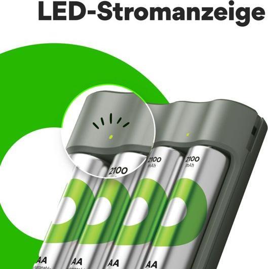 Produktbild GP Batteries Aktion Gratis Ladegerät" USB-Modell Ladegerät GP B441 inkl. 4x AA- (4 Stk., AA, 2100 mAh, Ladegerät inkl. Akku)
